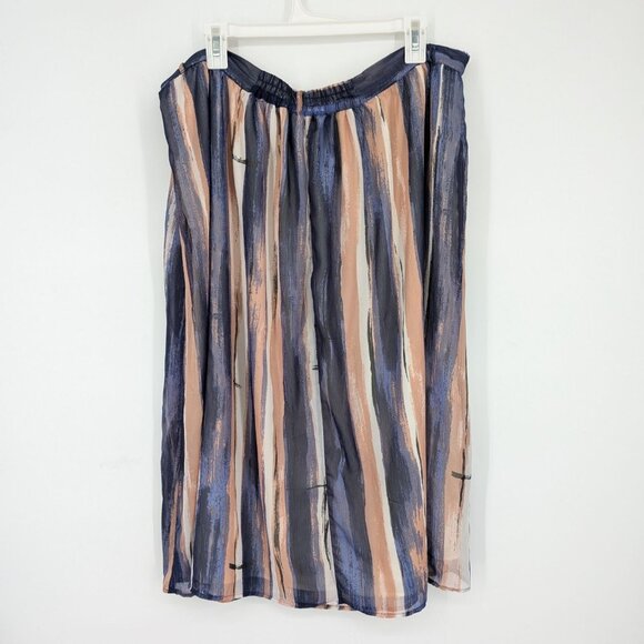 Modcloth Midi Skirt Women Size 2X Watercolor Striped Flowy Artsy Festival Office - Picture 3 of 13